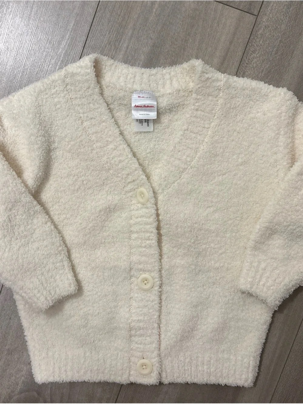 Hanna Andersson Cream Plush V-Neck Button Cardigan Sweater
